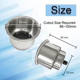 Boat Cup Holder Drink Mount with Drain for Marine RV Camper, Stainless Steel, 4" Height, ID 3-1/2", OD: 4-1/4" (2pcs)