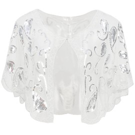 ArtiDeco 1920s Retro Scarf Wrap for Evening Dresses Stole for Wedding Party Gatsby Costume Accessories - White