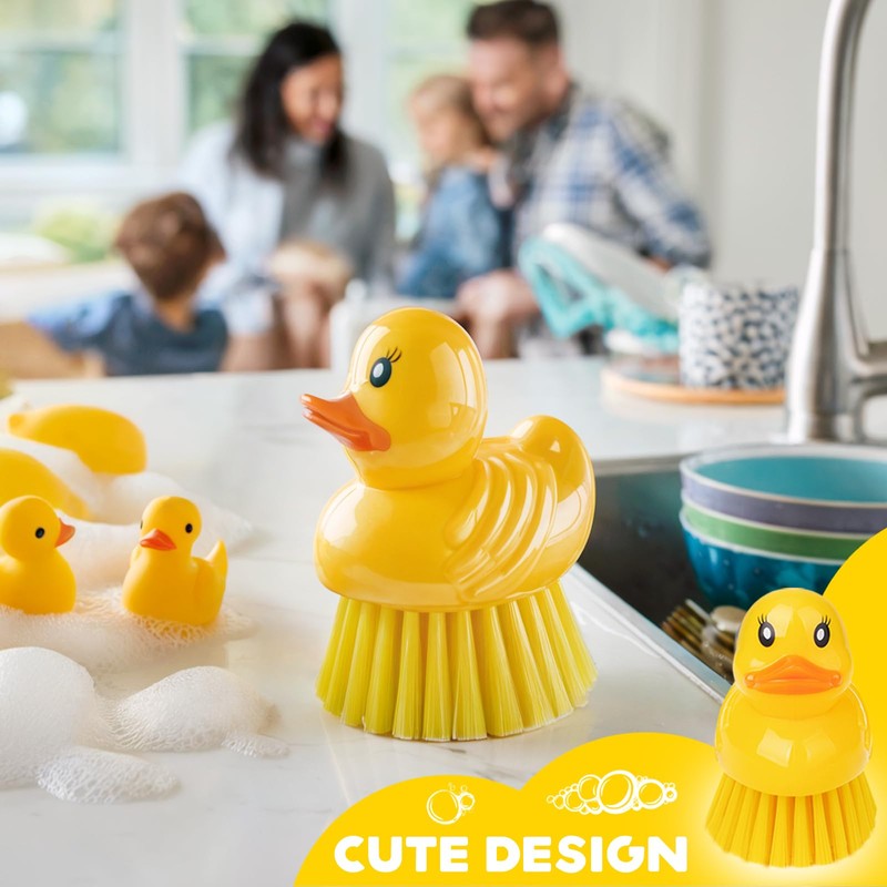 GTOTd Cute Ducky Washing Dish Brush（2 Pack）Ergonomic Palm Scrubber with