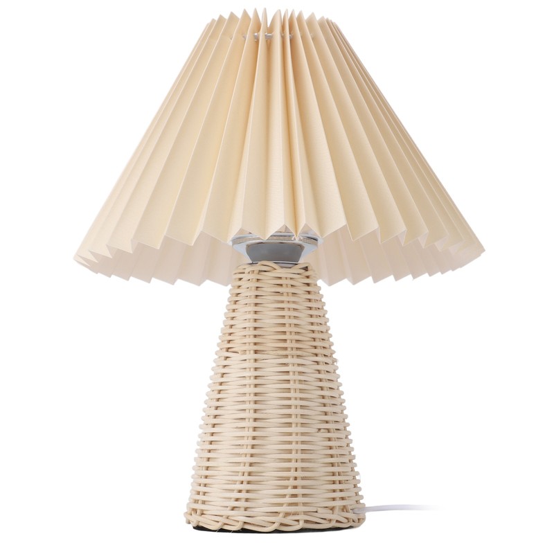 Pleated Table Lamp with Remote Control Modern Beige Fabric Shade