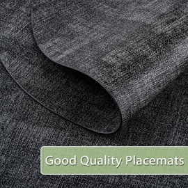 BARTHKIT Placemats for Dining Table Set of 4 Non-Slip, Heat Resistant Oval Leather Placemat Double Layer, Waterproof Table Mats Easy to Clean for Kitchen Dining Room Coffee Office Table, Charcoal