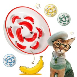 Ceramic Cat Slow Feeder Bowl - Slow Feeding Cat Bowl with Vibrant Shades - Cute Maze Cat Food Plate for Healthy Eating - Fun Cat Puzzle Feeder Dish - Dishwasher Safe - 6.3''W x 1.2''H - 7 OZ - Red