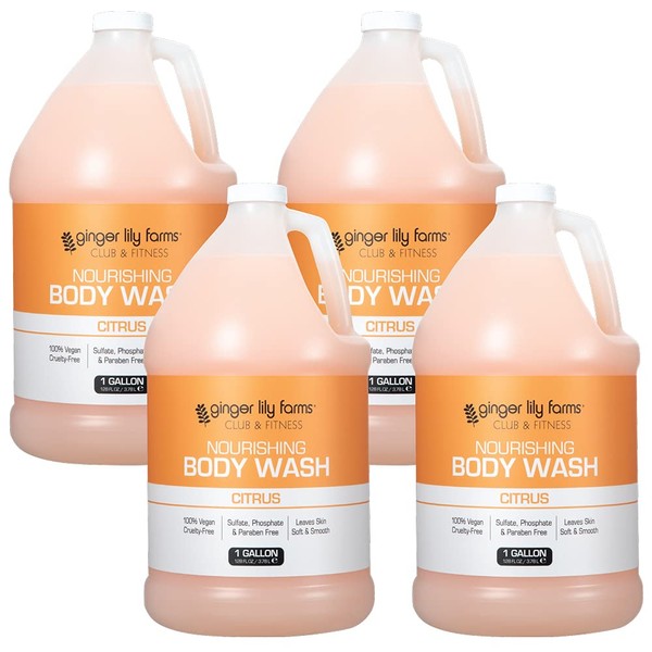 Ginger Lily Farms Club & Fitness Nourishing Body Wash, 100% Vegan & Cruelty-Free, Citrus Scent, 1 Gallon Refill (Pack of 4)