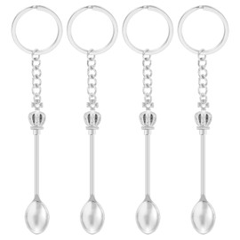4PCS Mini Spoon Keychain Metal Tiny Spoons Small Spoons for Powder Spices Pendant Necklace Keychain for Purse Bag Backpack Gift (Silver)
