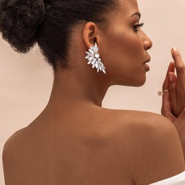 EVER FAITH Art Deco Wedding Prom Jewellery Fashion Bling Marquise Rhinestone Crystal Cluster Bridal Statement Dangle Earrings for Women Bride Clear Gold-Tone