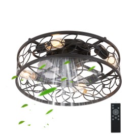 18" Black Vintage Caged Silent Ceiling Fan Light - 6-Speed Quiet Operation, Remote Control, Industrial StyleLamp Power(W): 20, Color: Black, Emitting Color: Bulbs Not Included