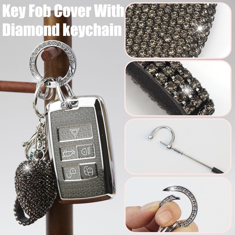YIKECASE Key Fob Cover with Diamond Keychain Car Key Holder