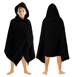 ORIGINAL KIDS Hooded Bath Towel Wrap - Ultra Soft 100% Cotton Terry Large Oversized Hooded Kids Towel - Toddler Big Kid Shower Pool Beach Towel - Absorbent Quick Dry Easy Care Gift - 30 x 54 - Black