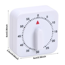 Kioiner Mechanical Kitchen Timer, 60 Minute Countdown Timer, Square Visual Timer White Management Timer with Bell Alarm for Home Kitchen Cooking Baking Teacher Classroom Learning Office Sports Gym