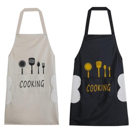 YNR Funny BBQ Apron Waterproof Cooking Apron Cotton BBQ Apron Funny Couples Kitchen Apron Adjustable Apron with 2 Pockets for Men Women Kitchen Restaurant Cafe 2 Pieces, black, white