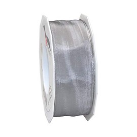 Präsent Lyon Ribbon with Wired Edge Sterling Silver, 25 m Decorative Ribbon for Decorating and Crafts, 40 mm Width, Slightly Flexible Ribbon for Festive Decorations on Special Occasions