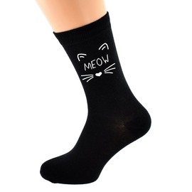 GTR Novelty Pet Cat MEOW Design Black Socks Ladies UK Size 4-8 - X6N728-LADIES