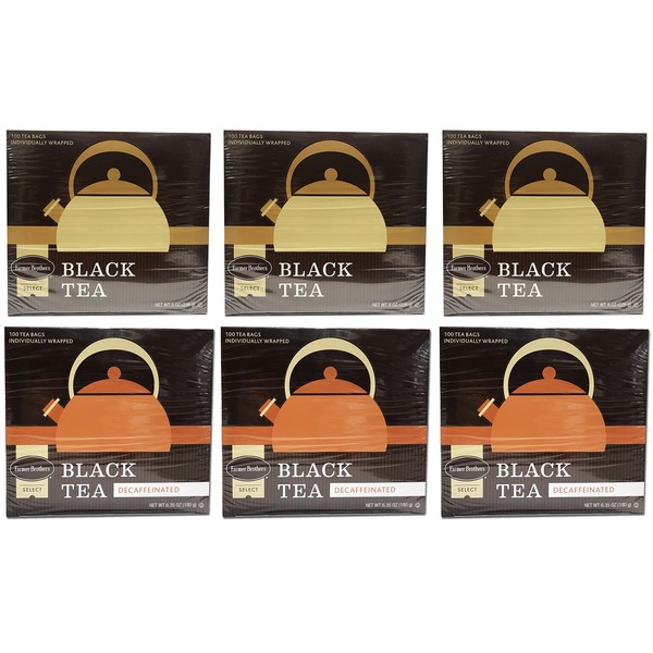 Farmer Brothers Black Tea Combo: 3 Boxes Regular (300 tea bags) & 3 Boxes Decaf (300 tea bags)