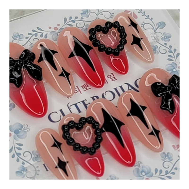 Black Twinkle Handmade Nail Tips - Ballerina / 블랙 트윙클
