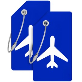 Mifflin-USA Silicone Luggage Tags (Blue, 2 Pack) with Plane Embedded Design & Name ID Card; Bright Colors to Quickly Find Your Bag