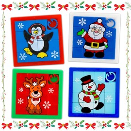 Set of 4 Christmas sliding puzzles, sliding puzzle children, small items for advent calendar children, sliding puzzle, there are elk, snowman, Santa Claus and penguin, suitable for Christmas