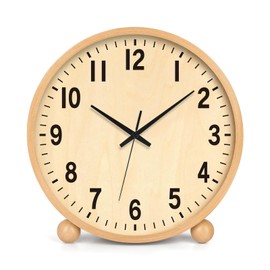 Maxspace Wooden Table Clock,8in Silent Non-Ticking Desk Clock,Battery Operated Desktop Analog Clock for Living Room Bedroom Kitchen Office Classroom Decor (Log)