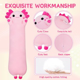 Yeqivo Long Axolotl Stuffed Animals, Soft Long Axolotl Plush Pillow Cute Axolotl Plush Body Pillow Gifts for Kids Girlfriend(Pink, 70cm)