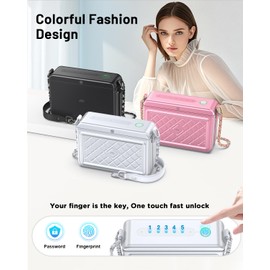 Metal Fingerprint Safe shoulder bag for Women,Lady lock Crossbody Bag with password, Anti-Theft money bag for travel,Sling cash bags with MFi Certified Findmy to Track Belongs,privacy protection bags