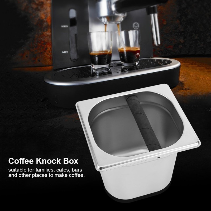 Caja de café de acero inoxidable con barra de goma