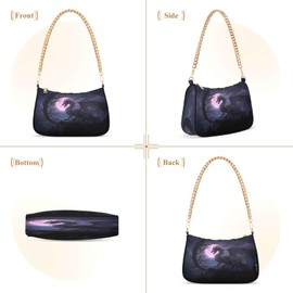 Shoulder Bags for Women Purple Dragon Standing in Front Of The Moon Hobo Tote Handbag Small Clutch Purse with Zipper Closure