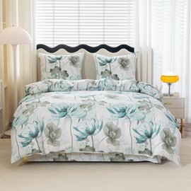 FEBE Bed Linen Painted Flowers Duvet Cover Set 135 x 200 cm + Pillowcase 2-Piece with Zip Closure