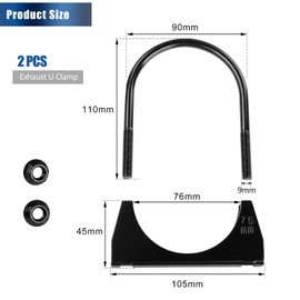 Krtopo 2PCS 76mm Exhaust Clamp Heavy Duty U Bolt Muffler Clamp Saddle Type Universal Stainless Steel Thickened Black for Car Exhaust Muffler Pipe Tail Pipe Connection (Fit 3” OD Tube)