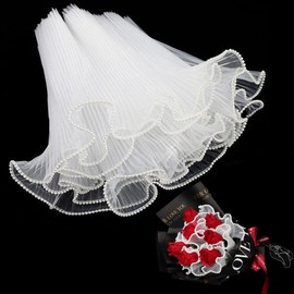 2 x 28cm x 4m White Pearl Yarn Flower Shop Wrapping Paper Korean Bouquet Net Yarn Wrinkle Wavy Paper