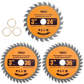 3 Inch Carbide Circular Saw Blade, 24 Tooth and 36 Tooth for Wood, Plastic, PVC, Acrylic, Aluminum with 7/16" Arbor, 3/8" Bushing - 3 Pack (2pcs 36T+1pc 24T)