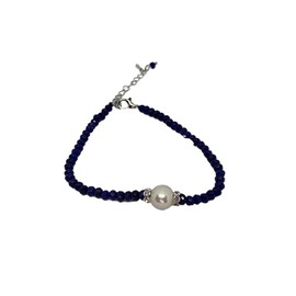 Natural Faceted Sapphire and Pearl Gemstone Beaded Adjustable Bracelet