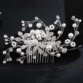 Yovic Crystal Bride Wedding Hair Comb Silver Bridal Headpieces Rhinestone Pearl Hair Pieces Bridesmaid Side Combs Hair Accessories for Women and Girls(Silver)