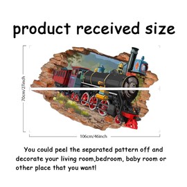 SUPERDANT 3D Retro Train Wall Decal Colorful Train Breaking Through The Wall Vinyl Wall Stickers Removable Wall Art for Children's Room Nursery Kindergarten Wall Decoration