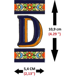 Signs with numbers and letters. Polychrome ceramic tiles, hand-painted in dry rope technique (cuerda seca) for plates with numbers, names, directions and signage. Customizable text. Drawing FLORES