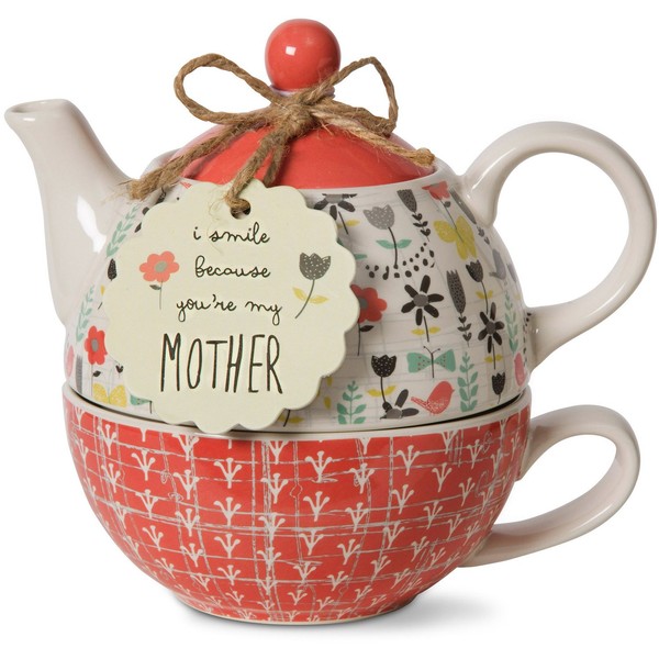 Pavilion Gift Company Bloom Mother Ceramic Tea for One, 15 oz, Multicolor