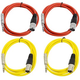 Seismic Audio - SATRXL-M6-4 Pack of 6 Foot 1/4 Inch TRS to XLR Male Patch Cables - Balanced - 6 Foot Patch Cord - Red and Yellow