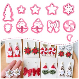 KEOKER Christmas Clay Cutters, Winter Polymer Clay Cutters for Earrings Making, 10 Shapes Holiday Clay Earrings Cutters, Poinsettia Clay Cutters, Grinch Clay Cutter (Earring Clay cutter2)