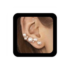 IRCOMULTI Vintage Pearl Ear Climber Earrings Pearl Crawler Climber Earrings Gold White Pearl Cuff Earrings Irregular Pearl Earrings Wedding Bridal Earrings Jewelry for Women