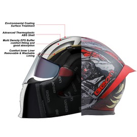 BEON Full Face Motorcycle Helmet, Street Bike Helmet with Clear&Tinted Visors and Multiple Vents, Motocross Casco DOT Approved for Adult Men Women, S-XL (M, Glossy Red)