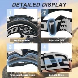 OLYSPM Motocross goggles, MTB goggles with nose protection and three-layer sponge padding, anti-fog UV protection, motorcycle goggles for cycling, skiing, climbing