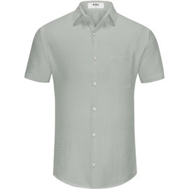 KYKU Button Summer Men Shirts - Casual Beach Short Sleeve Clothes - Fashion Lightweight Clothing with Pocket Gray S