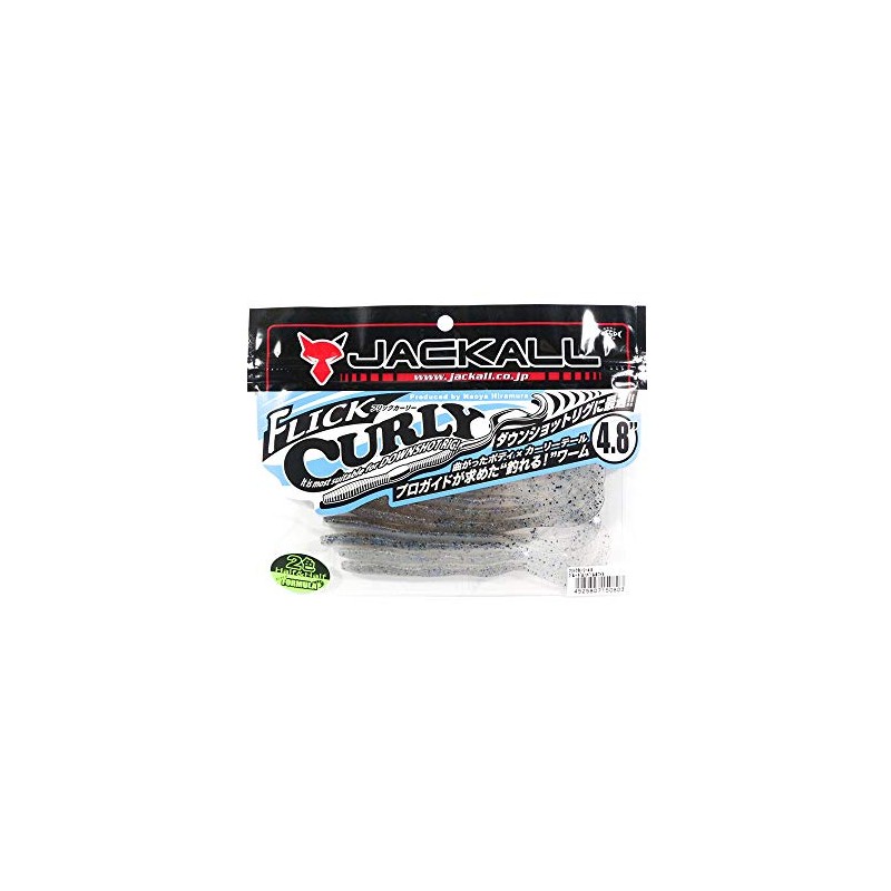 JACKALL Worm Flick Curly 4.8" Blue Gill Pearl White Lure