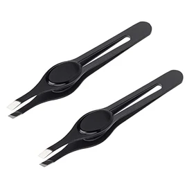 Professional Stainless Steel Eyebrow Tweezers – Wide Rubber Grip Precision Tweezer for Ingrown Facial Hairs – 2 Pcs Pack by DMX INTL