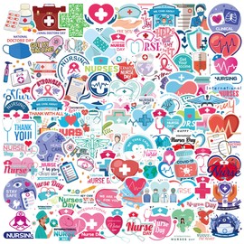 Dorgua 100Pcs Nurse Stickers Pack, Medical Doctor Stickers Vinyl Waterproof Nurse Stickers for Water Bottle Laptop Graduation Decorations Nurse's Day Party Favors Gifts