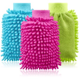 com-four® 3 x Wash Mitt for Car and Household – Microfibre Glove – Chenille Glove – Cleaning Glove for Car Care, Car Wash and Window Cleaning (3-Piece – Car Wash Set)