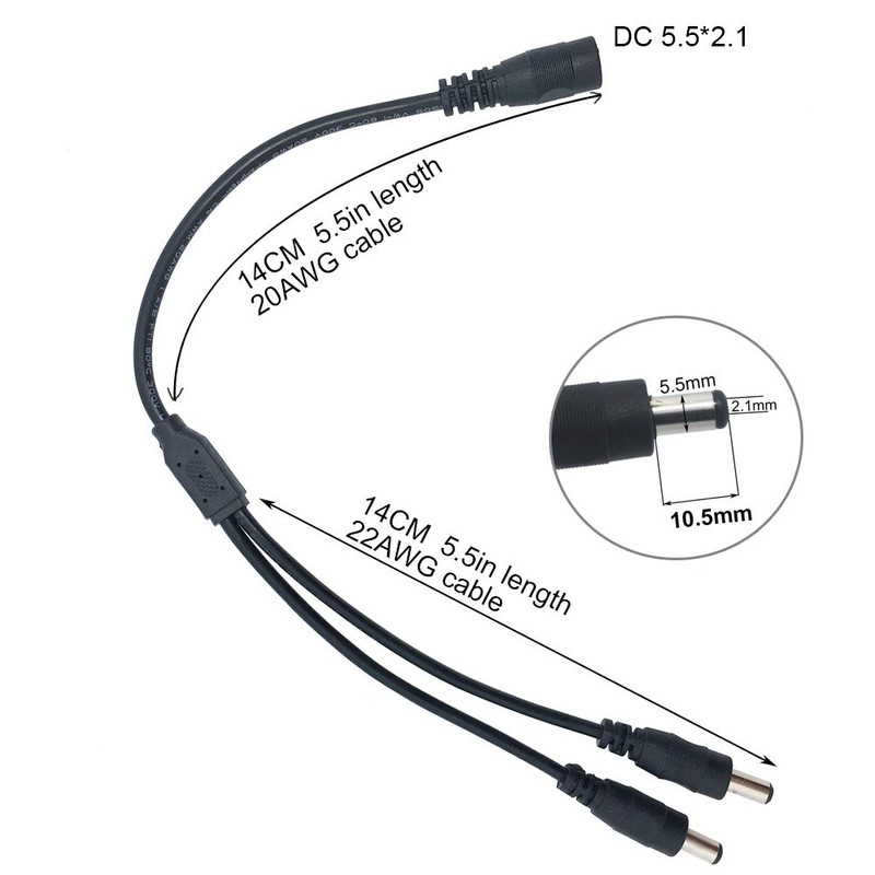 Litever Power Splitter, 2 Way, 1 Female Jack to 2