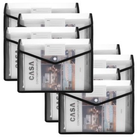 Document Wallet A4, Pack of 8 Document Folders A4 Portfolio Folders with Press Stud Plastic Envelope Folder Waterproof Transparent Pocket Documents with Card for Travel Office School