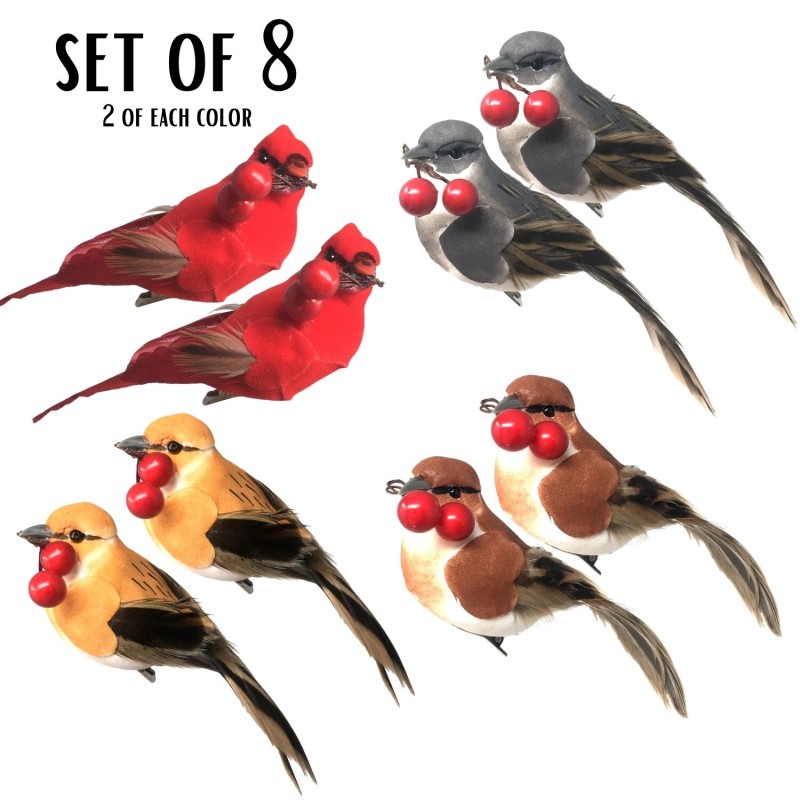 Banberry Designs Feathered Song Bird Clip-On Ornaments - Assorted Styles