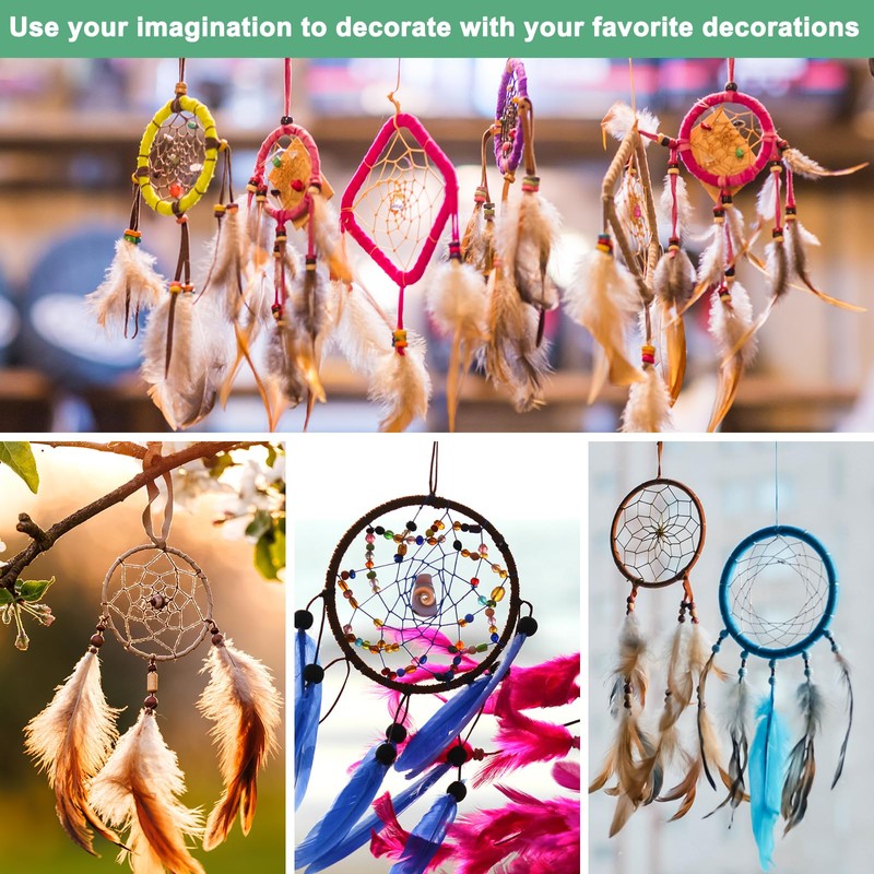 M METERXITY 2-Set Dream Catcher Rings,2.0",3.9",5.9",7.9" Metal Square Shape Macrame