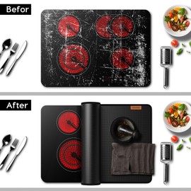 VIESEMBO Fireproof Stove Cover, 28.5×20 Inches Electric Stove Top Cover, Heat Resistant GlassTop Stove Cover Protector, Kitchen Flat Stove Top Covers for Electric Stove Black