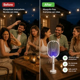 3-in-1 Electric Mosquito Swatter Lamp for Indoor & Outdoor Use – Rechargeable Bug Zapper Racket for Travel